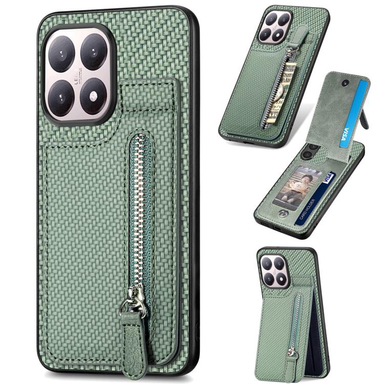 Carbon Fiber Vertical Flip Zipper Phone Case, For Redmi 15C 5G / 4G Glodal 171mm, For Xiaomi 15T, For Redmi K80 Pro / Poco F7 Ultra, For Redmi K80 / Poco F7 Pro