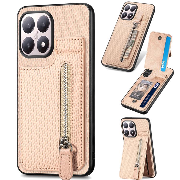 Carbon Fiber Vertical Flip Zipper Phone Case, For Redmi 15C 5G / 4G Glodal 171mm, For Xiaomi 15T, For Redmi K80 Pro / Poco F7 Ultra, For Redmi K80 / Poco F7 Pro