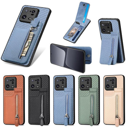 Carbon Fiber Vertical Flip Zipper Phone Case, For Redmi 15C 5G / 4G Glodal 171mm, For Xiaomi 15T, For Redmi K80 Pro / Poco F7 Ultra, For Redmi K80 / Poco F7 Pro