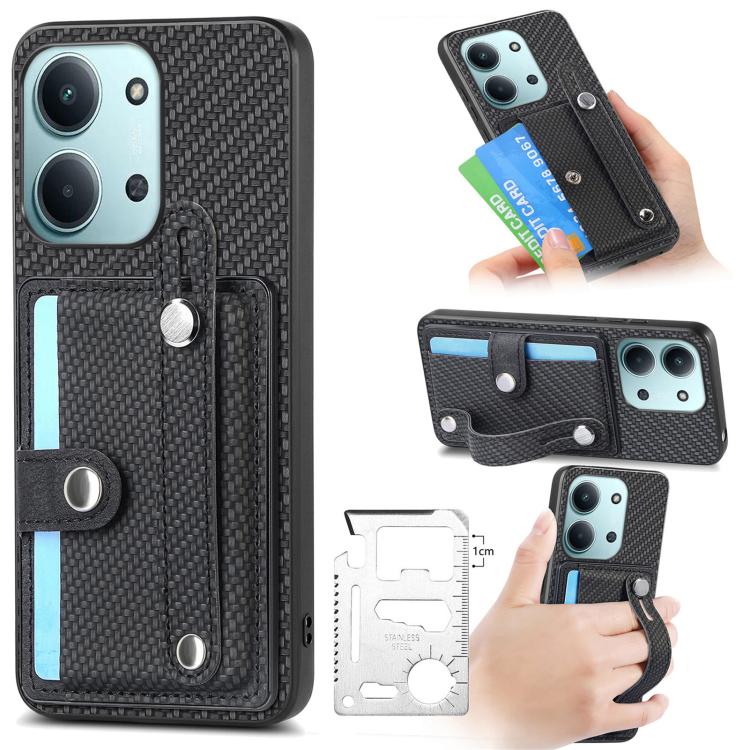 Wristband Kickstand Card Wallet Back Phone Case with Tool Knife, For Redmi 15C 5G / 4G Global 171mm, For Xiaomi 15T, For Redmi K80 Pro / Poco F7 Ultra, For Redmi K80 / Poco F7 Pro