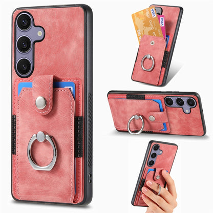 Retro Skin-feel Ring Card Wallet Phone Case, For Samsung Galaxy A36, For Samsung Galaxy S25 5G, For Samsung Galaxy S25+ 5G, For Samsung Galaxy S25 Ultra 5G