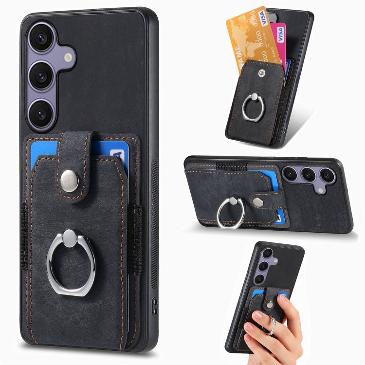 Retro Skin-feel Ring Card Wallet Phone Case, For Samsung Galaxy S25 Edge 5G, For Samsung Galaxy A56 5G, For Samsung Galaxy A36, For Samsung Galaxy S25 5G