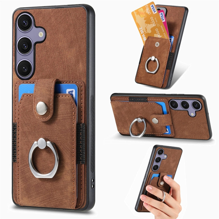 Retro Skin-feel Ring Card Wallet Phone Case, For Samsung Galaxy S25 Edge 5G, For Samsung Galaxy A56 5G, For Samsung Galaxy A36, For Samsung Galaxy S25 5G