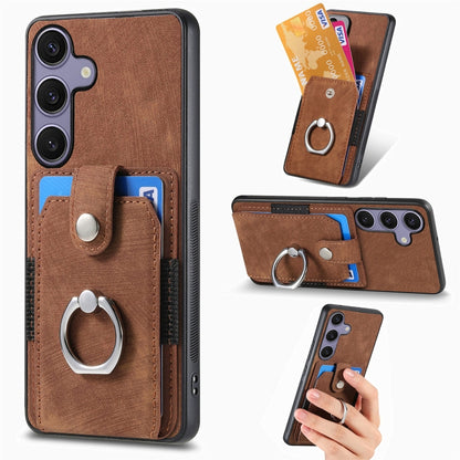 Retro Skin-feel Ring Card Wallet Phone Case, For Samsung Galaxy S25 Edge 5G, For Samsung Galaxy A56 5G, For Samsung Galaxy A36, For Samsung Galaxy S25 5G