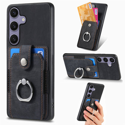 Retro Skin-feel Ring Card Wallet Phone Case, For Samsung Galaxy A36, For Samsung Galaxy S25 5G, For Samsung Galaxy S25+ 5G, For Samsung Galaxy S25 Ultra 5G