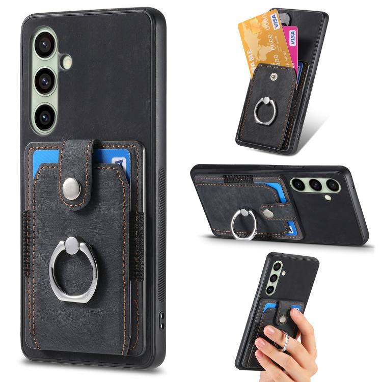 Retro Skin-feel Ring Card Wallet Phone Case, For Samsung Galaxy S25 Edge 5G, For Samsung Galaxy A56 5G, For Samsung Galaxy A36, For Samsung Galaxy S25 5G