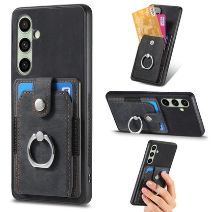 Retro Skin-feel Ring Card Wallet Phone Case, For Samsung Galaxy S25 Edge 5G, For Samsung Galaxy A56 5G, For Samsung Galaxy A36, For Samsung Galaxy S25 5G