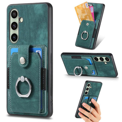 Retro Skin-feel Ring Card Wallet Phone Case, For Samsung Galaxy S25 Edge 5G, For Samsung Galaxy A56 5G, For Samsung Galaxy A36, For Samsung Galaxy S25 5G