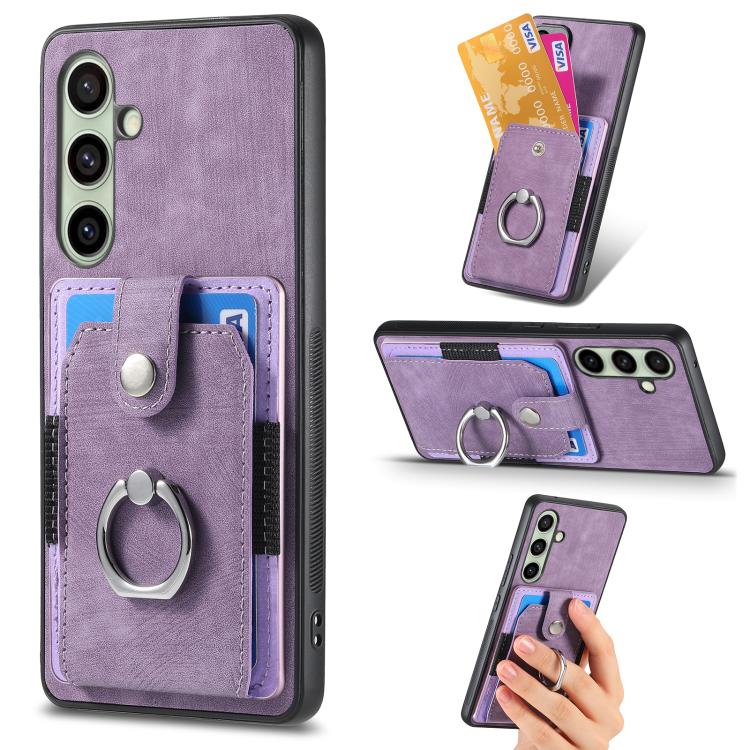 Retro Skin-feel Ring Card Wallet Phone Case, For Samsung Galaxy S25 Edge 5G, For Samsung Galaxy A56 5G, For Samsung Galaxy A36, For Samsung Galaxy S25 5G