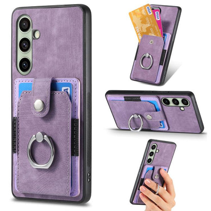Retro Skin-feel Ring Card Wallet Phone Case, For Samsung Galaxy S25 Edge 5G, For Samsung Galaxy A56 5G, For Samsung Galaxy A36, For Samsung Galaxy S25 5G