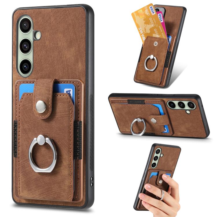 Retro Skin-feel Ring Card Wallet Phone Case, For Samsung Galaxy S25 Edge 5G, For Samsung Galaxy A56 5G, For Samsung Galaxy A36, For Samsung Galaxy S25 5G