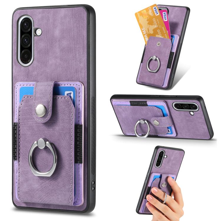Retro Skin-feel Ring Card Wallet Phone Case, For Samsung Galaxy S25 Edge 5G, For Samsung Galaxy A56 5G, For Samsung Galaxy A36, For Samsung Galaxy S25 5G