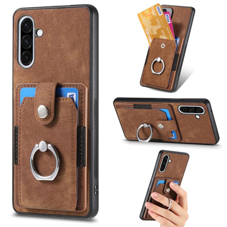 Retro Skin-feel Ring Card Wallet Phone Case, For Samsung Galaxy S25 Edge 5G, For Samsung Galaxy A56 5G, For Samsung Galaxy A36, For Samsung Galaxy S25 5G