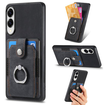Retro Skin-feel Ring Card Wallet Phone Case, For Samsung Galaxy S25 Edge 5G, For Samsung Galaxy A56 5G, For Samsung Galaxy A36, For Samsung Galaxy S25 5G