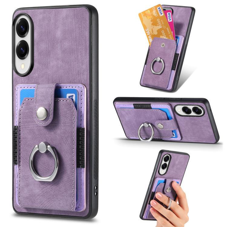 Retro Skin-feel Ring Card Wallet Phone Case, For Samsung Galaxy S25 Edge 5G, For Samsung Galaxy A56 5G, For Samsung Galaxy A36, For Samsung Galaxy S25 5G