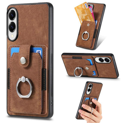 Retro Skin-feel Ring Card Wallet Phone Case, For Samsung Galaxy S25 Edge 5G, For Samsung Galaxy A56 5G, For Samsung Galaxy A36, For Samsung Galaxy S25 5G