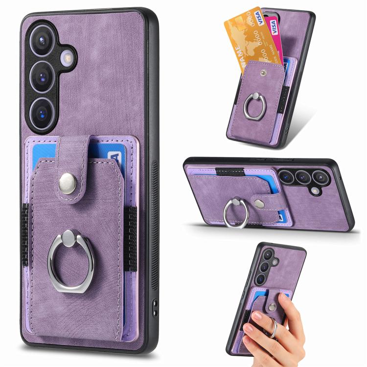Retro Skin-feel Ring Card Wallet Phone Case, For Samsung Galaxy A57 5G, For Samsung Galaxy A37 5G, For Samsung Galaxy S25 Edge 5G, For Samsung Galaxy A56 5G