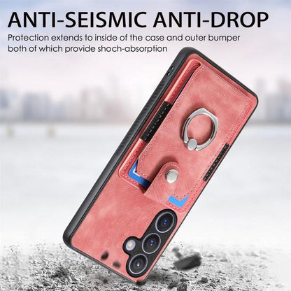 Retro Skin-feel Ring Card Wallet Phone Case, For Samsung Galaxy A57 5G, For Samsung Galaxy A37 5G, For Samsung Galaxy S25 Edge 5G, For Samsung Galaxy A56 5G