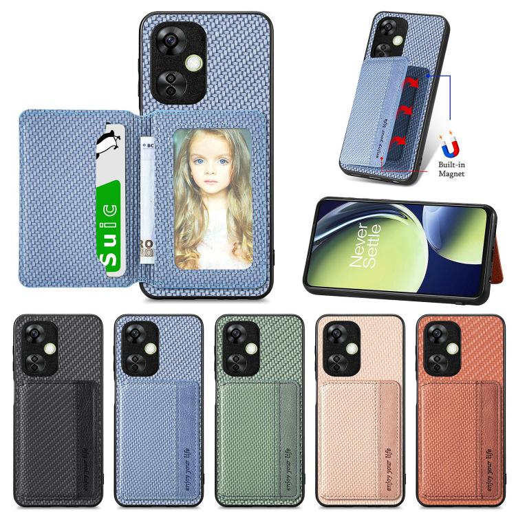 Carbon Fiber Magnetic Card Bag Phone Case, For OnePlus Ace 6 / 6T / 15R, For OnePlus 15, For OnePlus 13, For OnePlus Nord CE 3 Lite, For OnePlus Nord CE2 Lite 5G