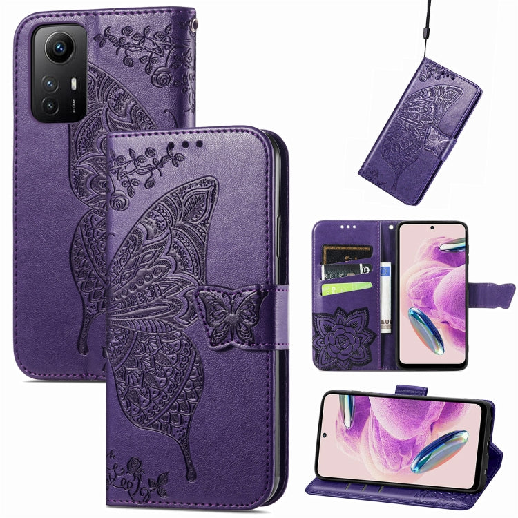 Butterfly Love Flower Embossed Leather Phone Case, For Xiaomi Redmi Note 12S