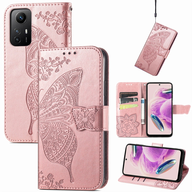 Butterfly Love Flower Embossed Leather Phone Case, For Xiaomi Redmi Note 12S