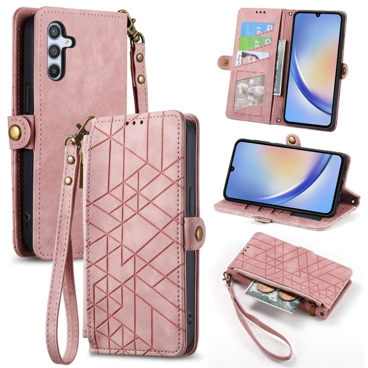 Geometric Zipper Wallet Side Buckle Leather Phone Case, For Samsung Galaxy A71, For Samsung Galaxy A51, For Samsung Galaxy A70S, For Samsung Galaxy A50