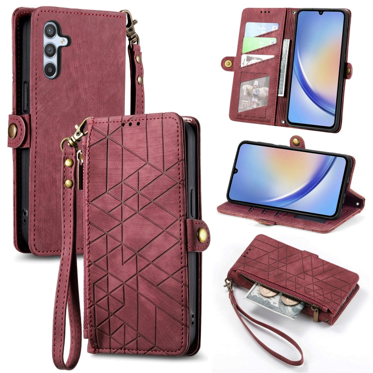 Geometric Zipper Wallet Side Buckle Leather Phone Case, For Samsung Galaxy S20 Ultra, For Samsung Galaxy S20+, For Samsung Galaxy A31, For Samsung Galaxy A11