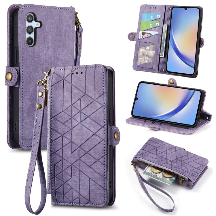 Geometric Zipper Wallet Side Buckle Leather Phone Case, For Samsung Galaxy A71, For Samsung Galaxy A51, For Samsung Galaxy A70S, For Samsung Galaxy A50