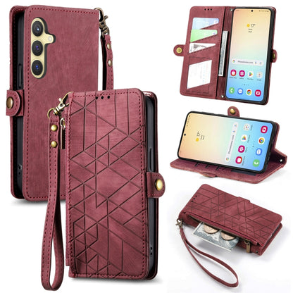 Geometric Zipper Wallet Side Buckle Leather Phone Case, For Samsung Galaxy S24 Ultra 5G, For Samsung Galaxy S24+ 5G, For Samsung Galaxy S24 5G, For Samsung Galaxy A05