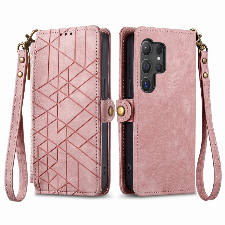 Geometric Zipper Wallet Side Buckle Leather Phone Case, For Samsung Galaxy S24 Ultra 5G, For Samsung Galaxy S24+ 5G, For Samsung Galaxy S24 5G, For Samsung Galaxy A05
