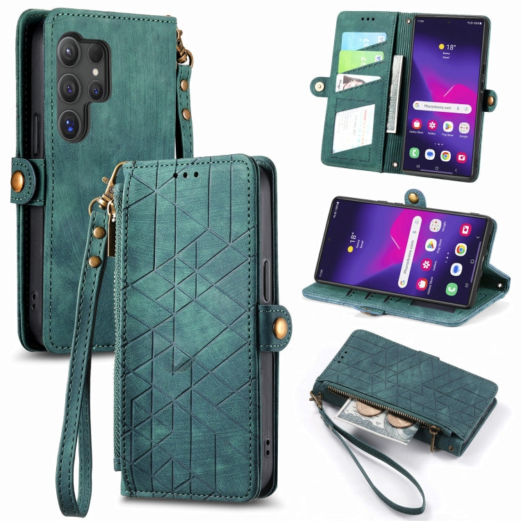 Geometric Zipper Wallet Side Buckle Leather Phone Case, For Samsung Galaxy S24 Ultra 5G, For Samsung Galaxy S24+ 5G, For Samsung Galaxy S24 5G, For Samsung Galaxy A05