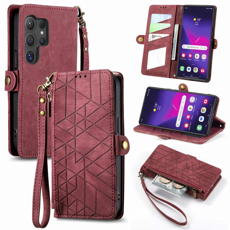 Geometric Zipper Wallet Side Buckle Leather Phone Case, For Samsung Galaxy S24 Ultra 5G, For Samsung Galaxy S24+ 5G, For Samsung Galaxy S24 5G, For Samsung Galaxy A05