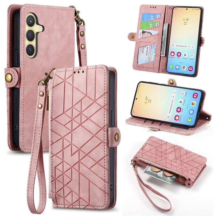 Geometric Zipper Wallet Side Buckle Leather Phone Case, For Samsung Galaxy A56 5G, For Samsung Galaxy A36 5G, For Samsung Galaxy S25 5G, For Samsung Galaxy S25+ 5G