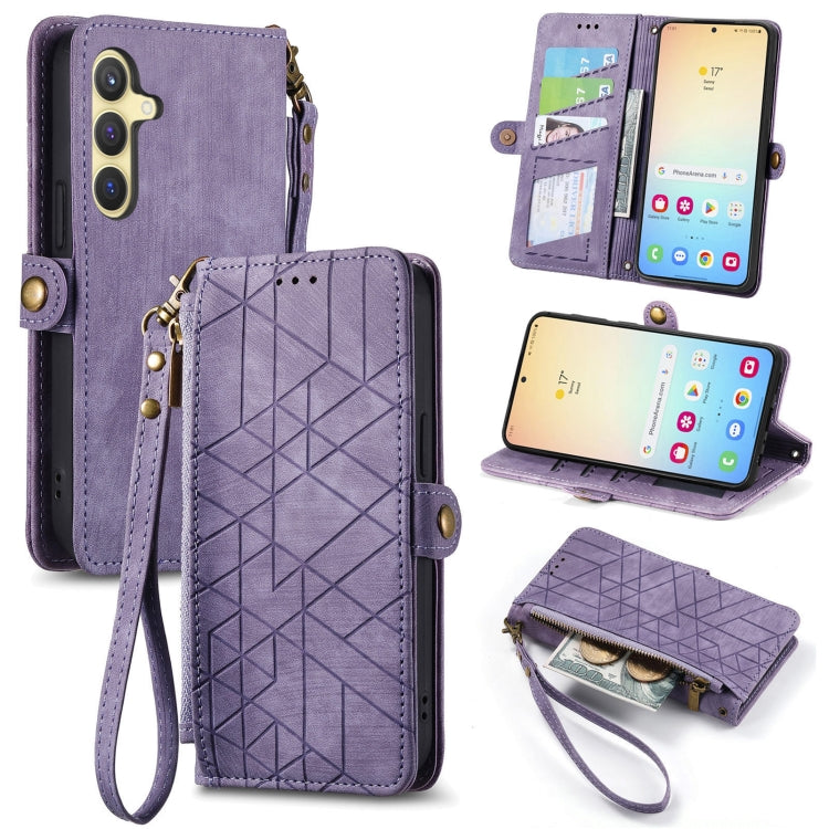 Geometric Zipper Wallet Side Buckle Leather Phone Case, For Samsung Galaxy S26 Edge 5G, For Samsung Galaxy S25 Edge 5G, For Samsung Galaxy A36 5G, For Samsung Galaxy S25 5G