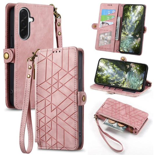 Geometric Zipper Wallet Side Buckle Leather Phone Case, For Samsung Galaxy A56 5G, For Samsung Galaxy A36 5G, For Samsung Galaxy S25 5G, For Samsung Galaxy S25+ 5G