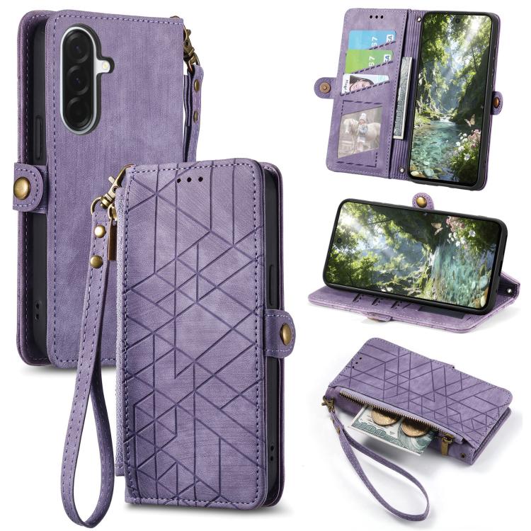 Geometric Zipper Wallet Side Buckle Leather Phone Case, For Samsung Galaxy A56 5G, For Samsung Galaxy A36 5G, For Samsung Galaxy S25 5G, For Samsung Galaxy S25+ 5G