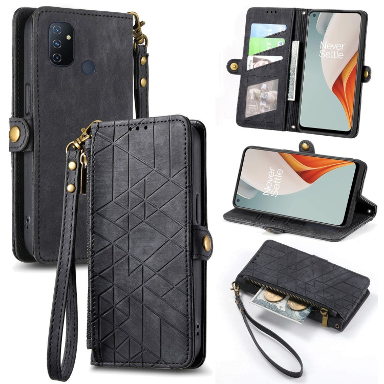 Geometric Zipper Wallet Side Buckle Leather Phone Case, For OnePlus Nord 2 5G, For OnePlus 9 Pro, For OnePlus 9, For OnePlus Nord N100