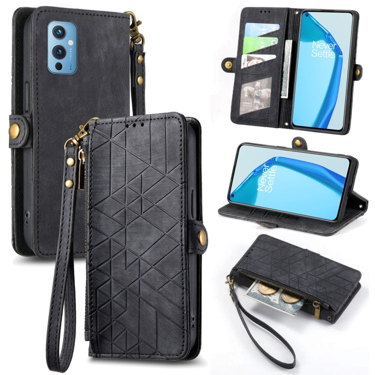 Geometric Zipper Wallet Side Buckle Leather Phone Case, For OnePlus Nord 2 5G, For OnePlus 9 Pro, For OnePlus 9, For OnePlus Nord N100