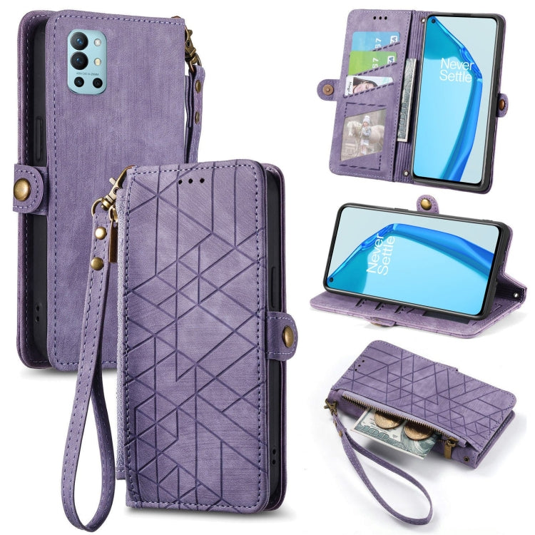 Geometric Zipper Wallet Side Buckle Leather Phone Case, For OnePlus 9RT 5G, For OnePlus Nord N200 5G, For OnePlus 9R, For OnePlus Nord CE 5G