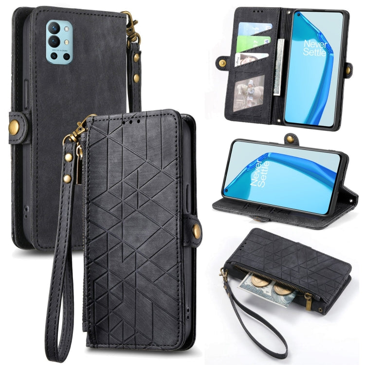 Geometric Zipper Wallet Side Buckle Leather Phone Case, For OnePlus 9RT 5G, For OnePlus Nord N200 5G, For OnePlus 9R, For OnePlus Nord CE 5G