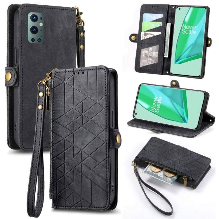 Geometric Zipper Wallet Side Buckle Leather Phone Case, For OnePlus Nord 2 5G, For OnePlus 9 Pro, For OnePlus 9, For OnePlus Nord N100