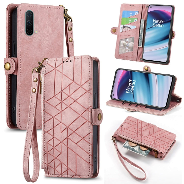 Geometric Zipper Wallet Side Buckle Leather Phone Case, For OnePlus 9RT 5G, For OnePlus Nord N200 5G, For OnePlus 9R, For OnePlus Nord CE 5G