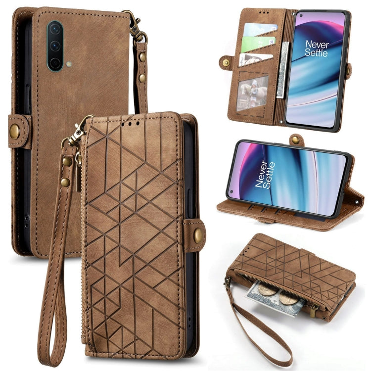 Geometric Zipper Wallet Side Buckle Leather Phone Case, For OnePlus 9RT 5G, For OnePlus Nord N200 5G, For OnePlus 9R, For OnePlus Nord CE 5G