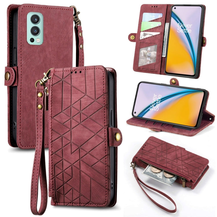 Geometric Zipper Wallet Side Buckle Leather Phone Case, For OnePlus Nord 2 5G, For OnePlus 9 Pro, For OnePlus 9, For OnePlus Nord N100