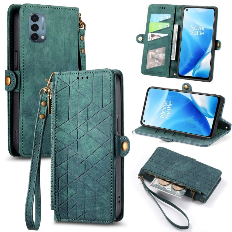 Geometric Zipper Wallet Side Buckle Leather Phone Case, For OnePlus 9RT 5G, For OnePlus Nord N200 5G, For OnePlus 9R, For OnePlus Nord CE 5G