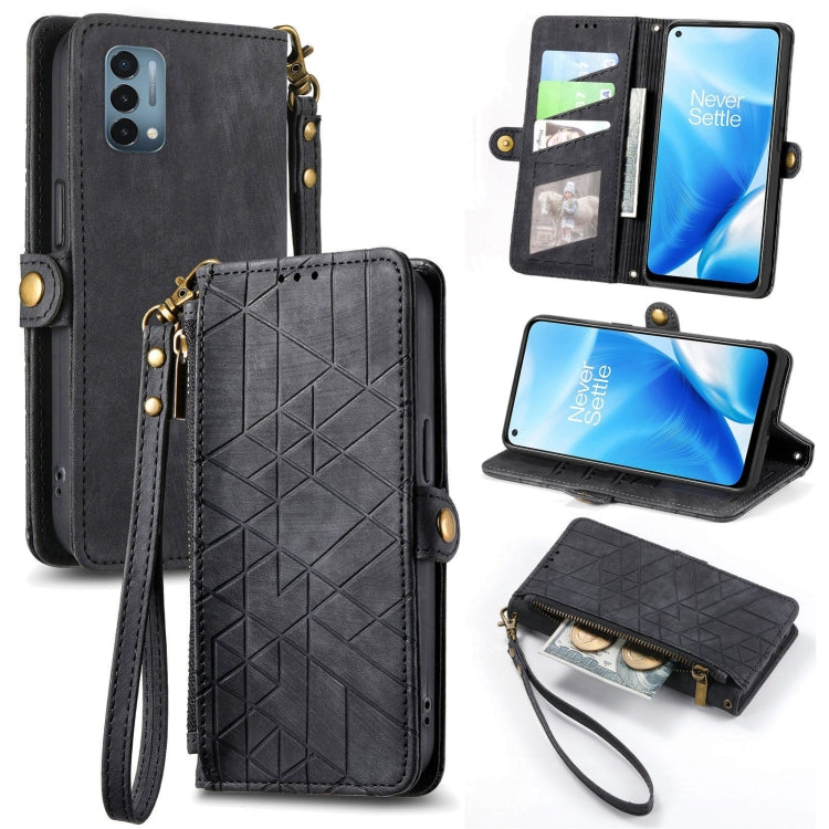 Geometric Zipper Wallet Side Buckle Leather Phone Case, For OnePlus 9RT 5G, For OnePlus Nord N200 5G, For OnePlus 9R, For OnePlus Nord CE 5G