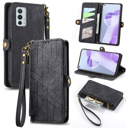 Geometric Zipper Wallet Side Buckle Leather Phone Case, For OnePlus 9RT 5G, For OnePlus Nord N200 5G, For OnePlus 9R, For OnePlus Nord CE 5G