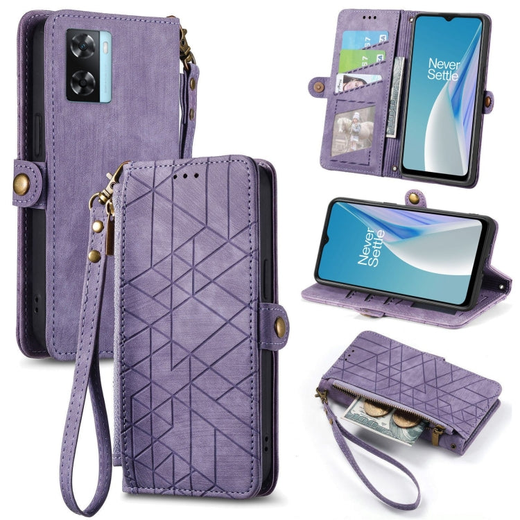 Geometric Zipper Wallet Side Buckle Leather Phone Case, For OnePlus 11R 5G, For OnePlus 11, For OnePlus Nord N300, For OnePlus N20 SE