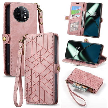Geometric Zipper Wallet Side Buckle Leather Phone Case, For OnePlus 11R 5G, For OnePlus 11, For OnePlus Nord N300, For OnePlus N20 SE