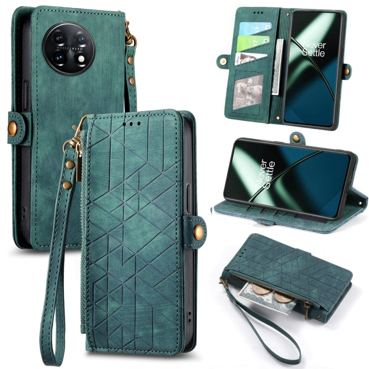Geometric Zipper Wallet Side Buckle Leather Phone Case, For OnePlus 11R 5G, For OnePlus 11, For OnePlus Nord N300, For OnePlus N20 SE